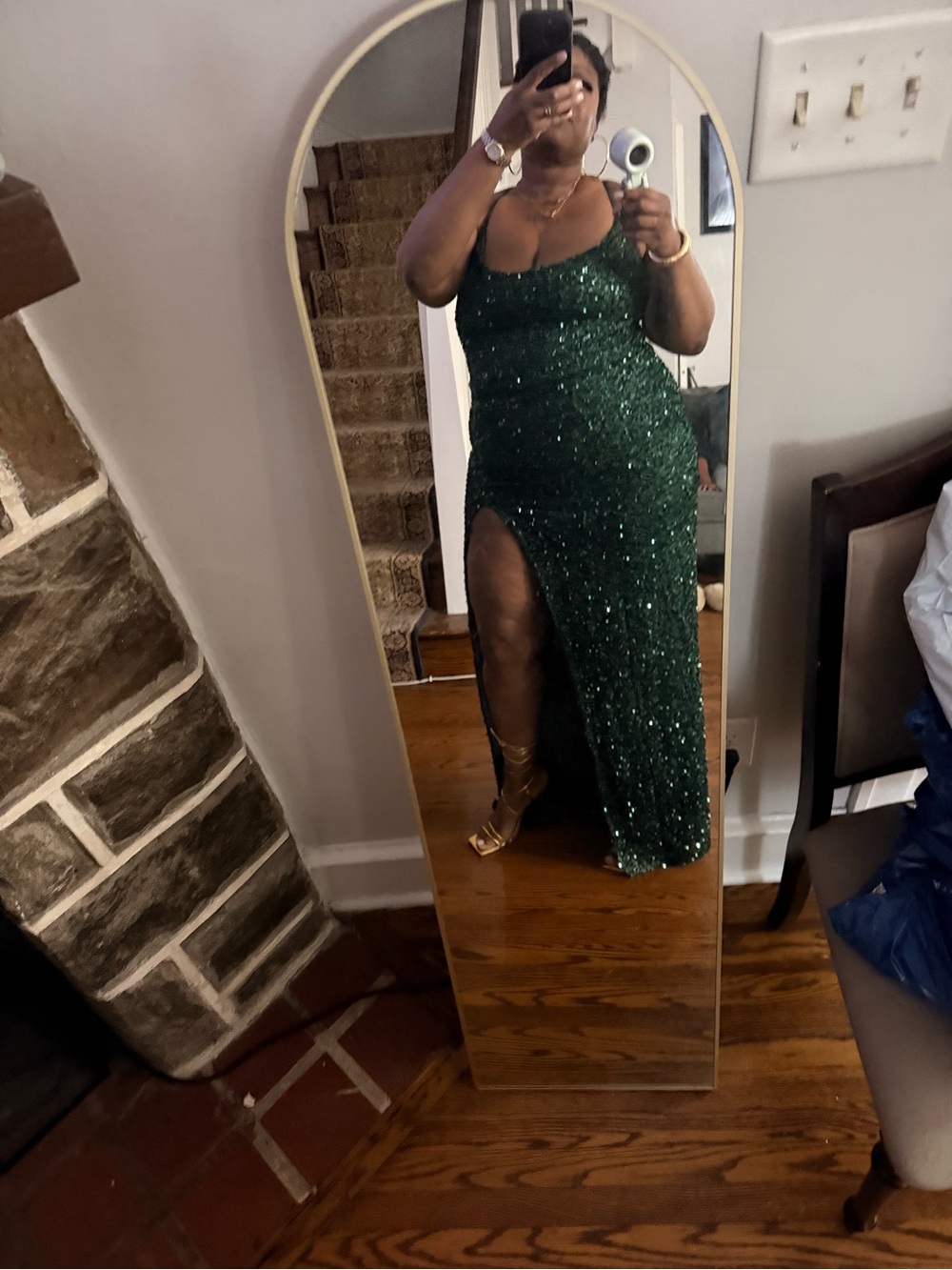 Fashion Nova Dark Green Sequin Maxi Dress with High Slit - Picture 5 of 6